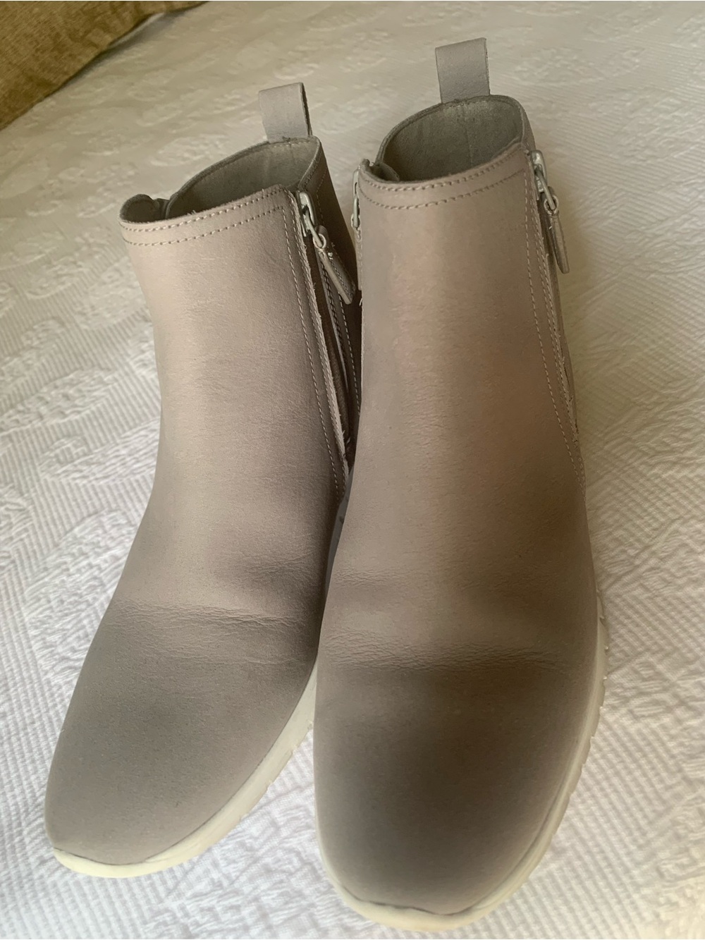 Cole Haan Light Taupe Slip-On Ankle Booties with Side Zip